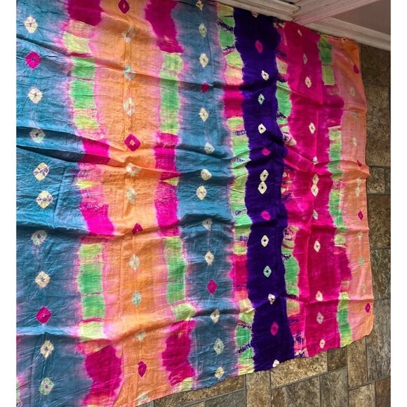Vtg 1970's Traditional Bhandini Tie and Dye Artistic Silk Scarf Shawl Wrap 100% - Picture 8 of 10